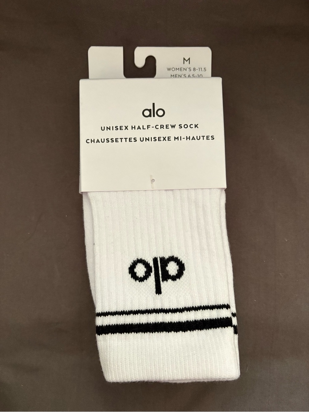 ALO Yoga White Half-Crew Athletic Socks with Black Stripes